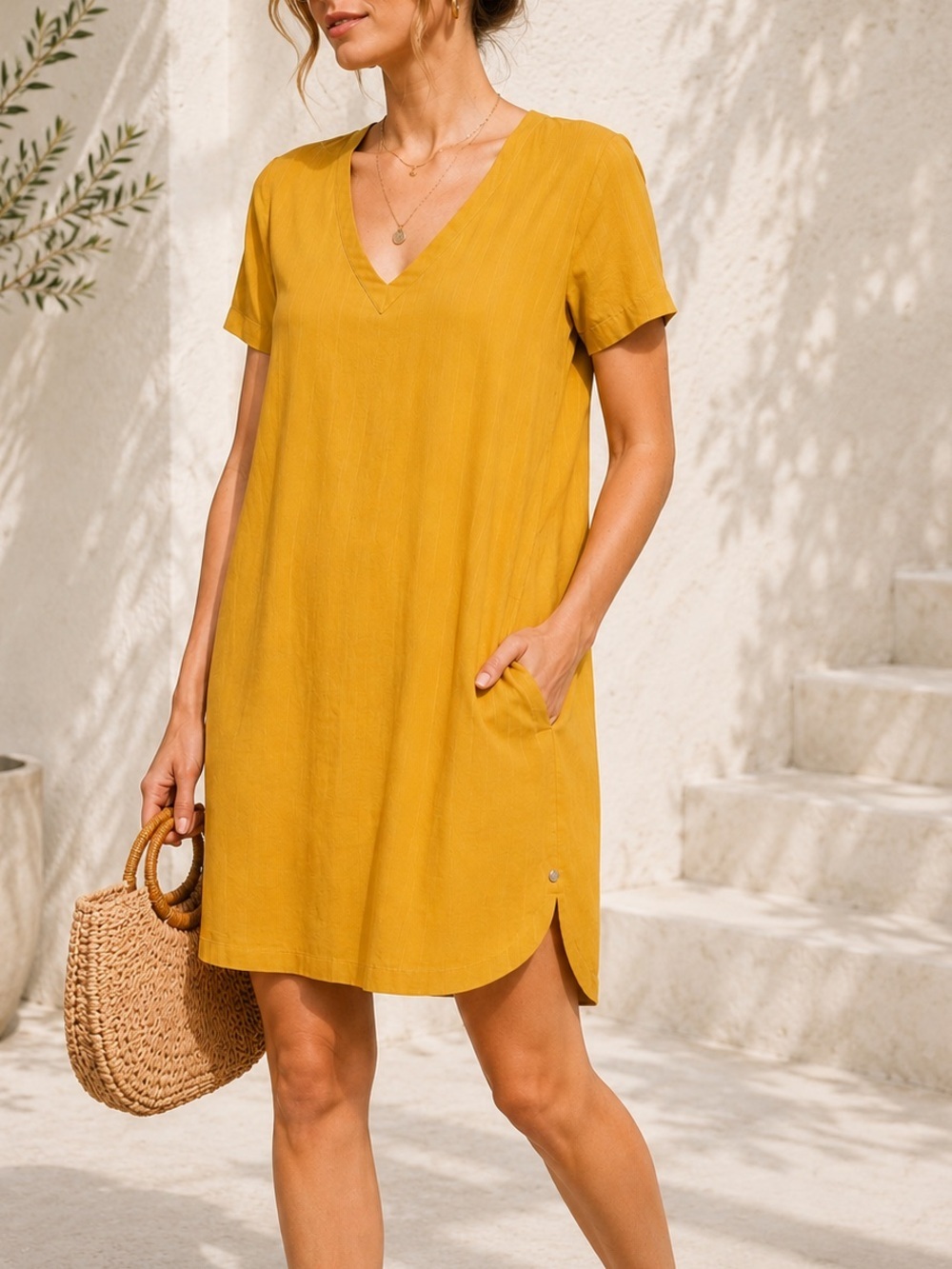 Scotch & Soda Sz S Mustard Yellow Striped Shift Dress Minimalist Boho
